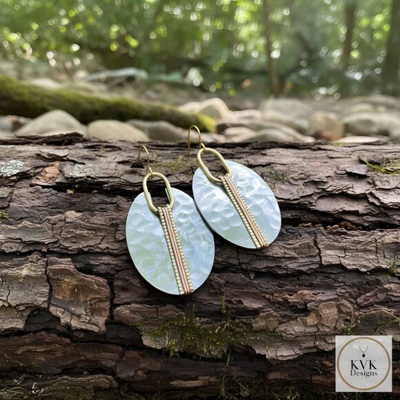 Mixed Metal Silver Oval Earrings - Boho Earrings - Picture 6 of 11